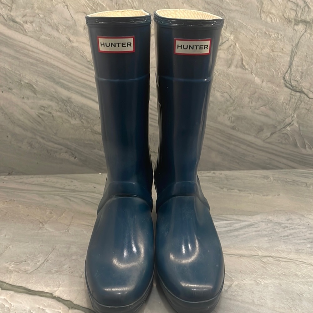 Hunter Navy Tall Gloss Waterproof Rain Boots